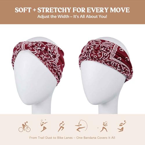 Awumbuk Wide Headbands for Women Knotted No Slip Head Bands Soft Turban Headband Hair Accessories Boho African Solid Color Head Wraps for Women Yoga Workout Pack of 6(Boho)
