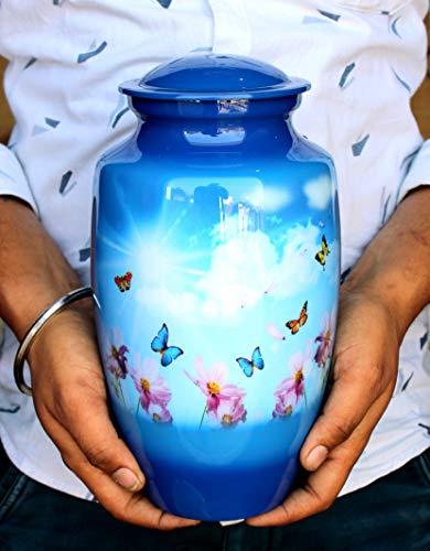 Urne funéraire pour cendres grand format en métal bleu Esplanade
