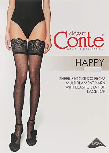 Image of Conte Polka Dot Patterned Sheer Stockings with a Silicone Lace Top, Happy 20 Den