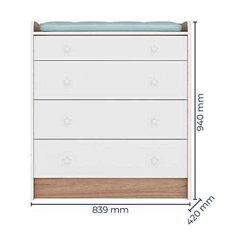 Cômoda com trocador infantil doce sonho 04 gavetas carvalho