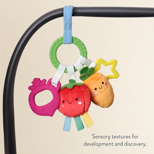Image of Itzy Ritzy Teething Activity Toy - Bitzy Busy Ring Infant Teething Toy Features Braided Ring & Dangling Toys, Includes Teether, Ribbons, Crinkle Sound & Jingle Bell - 0 Months & Up (Veggie)