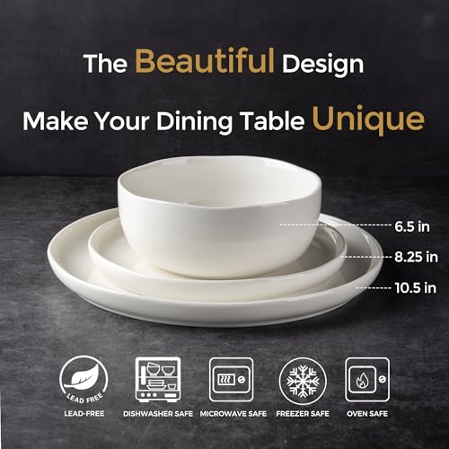 Image of LERATIO Ceramic Dinnerware Sets for 8,Handcraft Wavy Rim Stoneware Plates and Bowls Sets,Highly Chip and Crack Resistant | Dishwasher & Microwave & Oven Safe Dishes set,Service for 8(24pc)-Pearl White