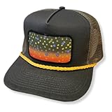 THATRAD Fishing Patch Rope Snapback Trucker Hat Cap Fish Marlin Trout Fly (Olive Brook Trout Skin)