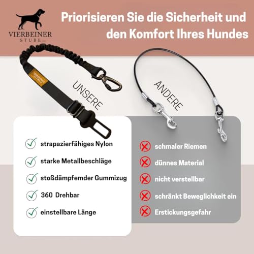 VierbeinerStube® Hundegurt fürs Auto – Sicherheitsgurt mit 360° Karabiner – Für alle Hunderassen & Fahrzeugtypen – Länge 50–80 cm
