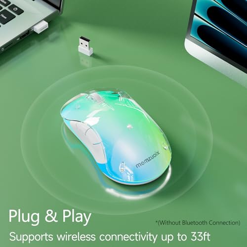 Image of memzuoix 2.4G Wireless Mouse with Customizable Cover & 9-Color LED - Rechargeable Ergonomic, 1400 DPI, 5 Buttons, USB Receiver for PC /Mac - Green
