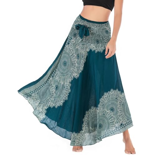 Lu's Chic Women's Aline Boho Skirt Ankle Skirts Printed Bandeau Dress Bunched Belly Dance Arab Comfy Basic Cool Calf Length2