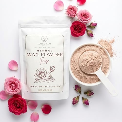 Image of Amrutam Life Natural Herbal Wax Powder For Women & Men | Full Body Hair Removal | Painless & Quick Solution For Hair Removal | Rose Flavour | No Irritation, No Skin Rashes & No Side effects - 100 gm