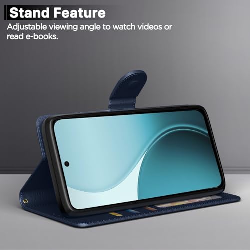 Image of Pikkme Flip Cover for Mi Redmi A7 Pro /Poco C85x 5G / C81 Leather Finish | Inside TPU with Card Pockets | Wallet Stand and Shock Proof | Complete Protection Flip Case (Blue)