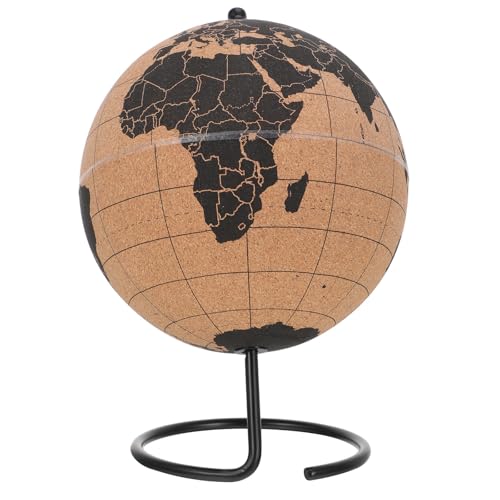 iplusmile Globo Terráqueo de Corcho Negro de Sobremesa, Adorno de Oficina con Soporte Estable, Objeto Artesanal para Escritorio y Recurso Didáctico, Estilo Nórdico