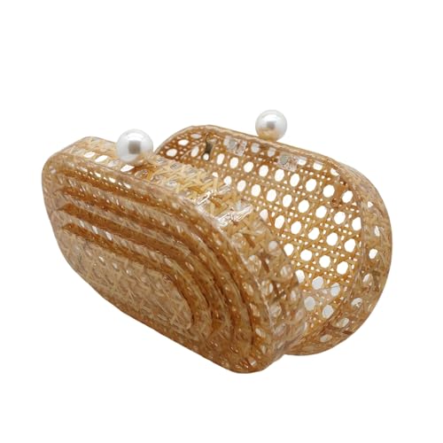 Image of Women Acrylic Rattan Clutch Purse Rattan Woven Evening Bag Wedding Party Purse Summer Beach Wicker Shoulder Handbag