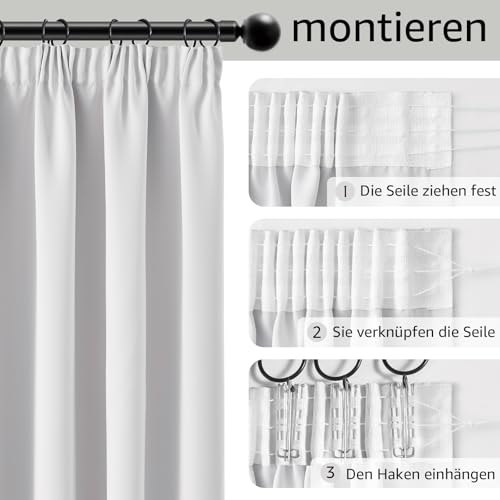 TOPICK Gardinen Vorhänge Verdunklungsvorhänge H145xB140 2er Set Grau-weiß – Ansicht 5