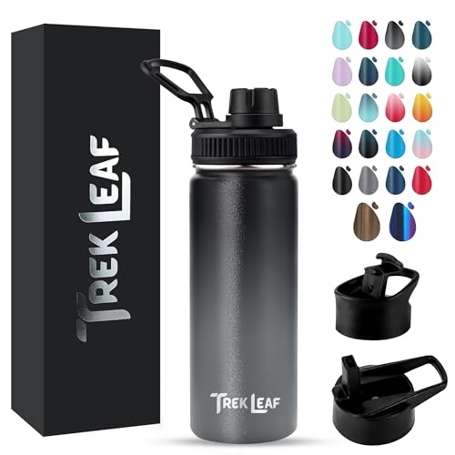 Trek Leaf Travel Water Bottle with 3 Lids (Spout, Straw, ...
