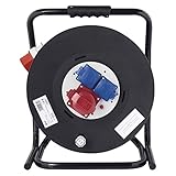 EMOS P19733 Baustellen-/ Industrie-/ Camping Kabeltrommel, 33 m Kabel mit 3 Steckdosen mit Klappdeckeln (1x CEE, 2x Schutzkontakt), IP44 für Außenbereich, CEE Stecker