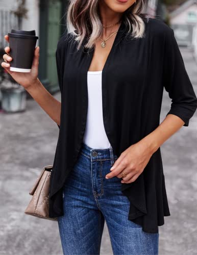 Zeagoo Women's Open Front Cardigan 3/4 Sleeve Draped Ruffles Soft Knit Sweaters S-3XL2