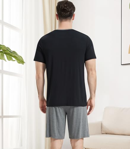 Image of NACHILA Men's Pajama Set, Cooling Bamboo Viscose Short Sleeve Top & Shorts