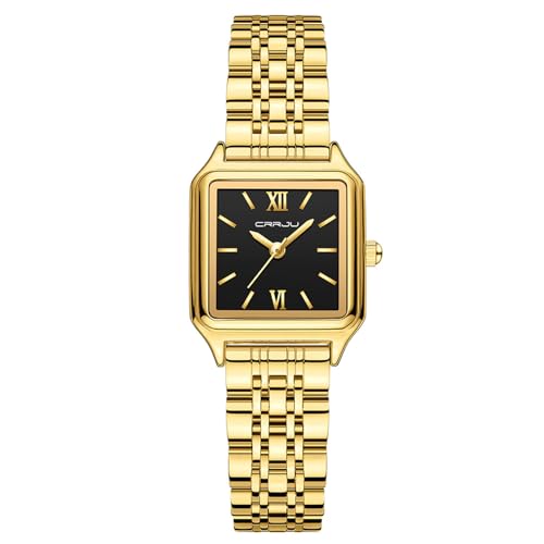 CRRJU Women Watches,Fashion Casual Analog Quartz Waterproof Wristwatches with Steel Band,Golden Watches for Ladies