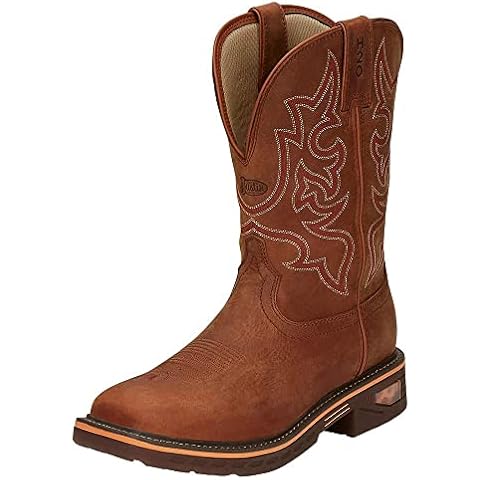 Justin Original Work Boots Men`s Resistor Russett 13` Russett H20 Soft Toe Square Work Boot Brown 12 D Cover