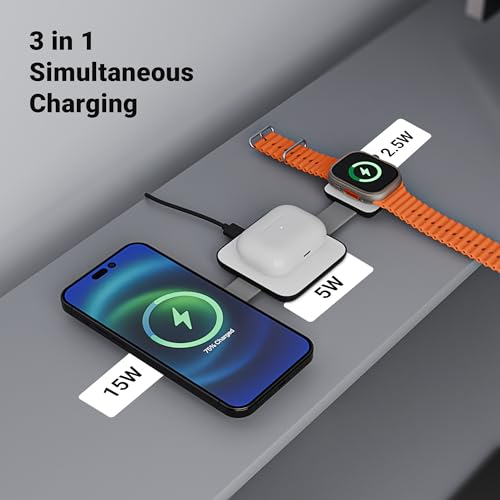 Image of Zebronics 3 in 1 Wireless Foldable Charging Pad, 23W Output, MagSafe Compatible, Fast Charging, Built-in Protection, FOD, 1m Type-C Cable, for iPhone 16 /15 /14 /13 /12 Series (MagBoost 20, Matt Black)