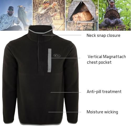 Image of Drake Waterfowl Men's Camp 2.0 Fleece Pullover | Hunting Anti-Pill Moisture Wicking 1 /4 Neck Snap Sweater with Chest Pocket