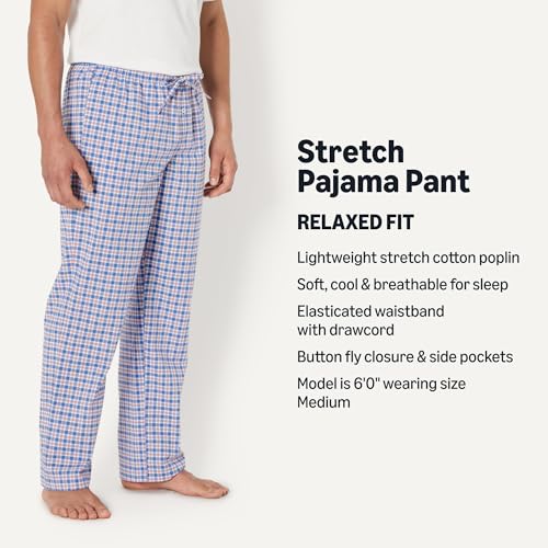 Image of Amazon Essentials Men's Cotton Poplin Straight-Fit Pajama Pants with Pockets, Elastic Waist, Drawstring