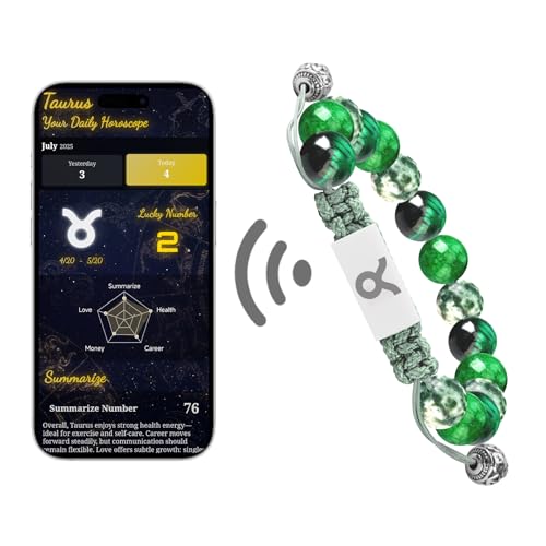 NFC Zodiac Bracelet Aries with Real-Time Daily Horoscope - Personalized Astrology Birthstone Jewelry, Adjustable Knot Design for All 12 Zodiac Signs, Spiritual Gift for Women & Men