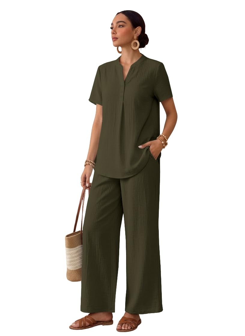 toplot Women's Co-ord Set | Stylish Matching Top & Bottom Set | Notch Neckline with Button Detail | Loose-Fit, Short-Sleeve Top with a Relaxed Silhouette |Ideal for Casual (5250)-picture-26
