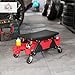 Imagen de HOMCOM Taburete de Taller Giratorio con Ruedas Altura Ajustable Asiento Taburete para Mecánico con 2 Bandejas para Herramientas Portavasos Cajón Carga 135 kg para Garaje Reparación de Automóviles Rojo