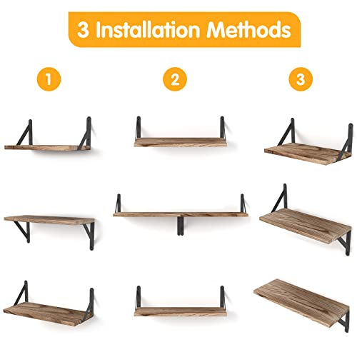 Ygeomer Floating Shelves Set Of 5, Rustic Wood Wall Shelf For Bedroom Decor, Living Room, Kitchen Storage, Wall Mounted Rustic Wood Floating Shelves For Bathroom, Office #TOP4