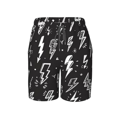 Lightning Bolts On Black Teen Boy's Summer Beach Shorts Quick Dry Swim Trunks Running Sports Shorts4