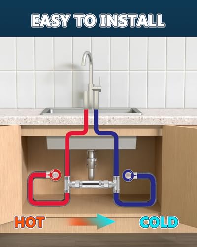 Image of Replacement 304 Stainless Steel Sensor Valve Kit for Instant Hot Water Recirculating Pump System Includes a Bridge Valve, 2x20-Inch PEX Supply Lines Compatible With 500800, 500805