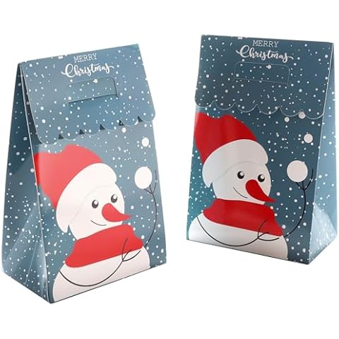 Bssay 12Pcs Christmas Treat Goodie Bag,Gift Bags with Christmas Greeting cards,Xmas Paper Candy Goody Bags for Christmas Party Favors,5.28 x 3.31 x 8.27 Inch holiday gift bags (Snowman) Cover