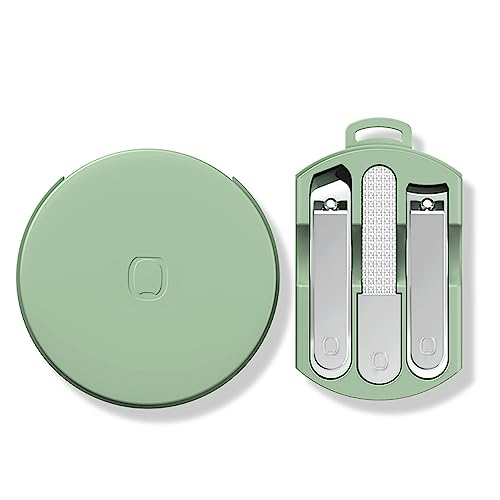 Portable 3-in-1 Stainless Steel Manicure Set with Macaron Green Carrying Case - Includes Nail Clippers, Nail Files, and Cuticle Trimmer - Ideal Travel Nail Cutter Kit for Men and Women
