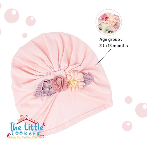 Image of THE LITTLE LOOKERS Turban Cap | Turban Knot Bow Cap | Turban Cap for New Born Kids | Cap for Baby Girl |Cap for Baby Boy | Baby Flower Turban Cap