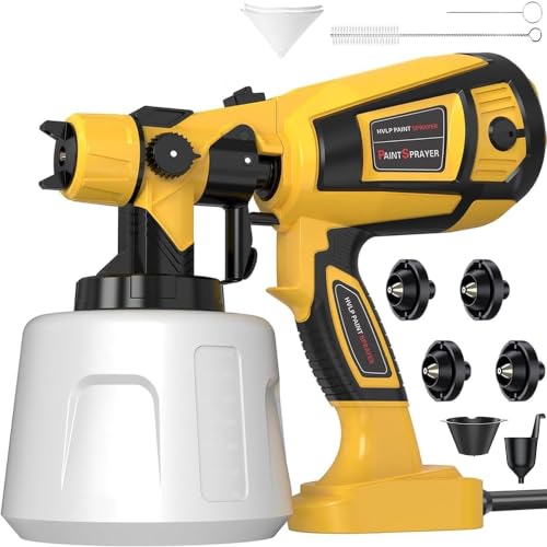 TOPALL Farbsprühsystem Wandfarbe 850W 32000PRM 1400ML HVLP Farbspritzpistole Farbsprühpistole Wandfarbe Farbsprühgerät mit 5 Düsen und 3 Muster Farbpistole für Wandfarbe Gartenzaun Wände