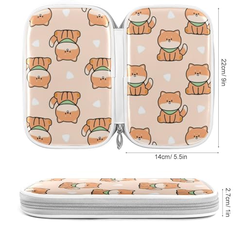 Image of Shiba Inu Dog Cartoon Marble Pencil Bag Case Zipper Pencil Holder Organizer Stationary Pen Bag Cosmetic Makeup Bag Pouch Purse for School Office Supplies