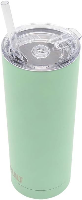 BUILT Double Walled Stainless Steel Tumbler Set with Replacement Lid, 2 Reusable Tritan Wire Straw Cleaning Brush in Gift Box, 20-ounces, Ash Green - Image 4
