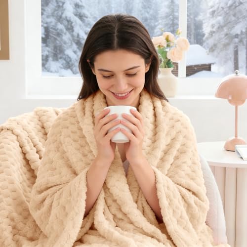 Image of BEDELITE Blush Sand Twin Blanket for Couch, Soft Cozy Gift for Women, 60*80 | 3D Jacquard Decorative Fleece Blanket, Super Soft Plush Throws, Cute Birthday Gift for Women & Men, Suitable for All Seasons