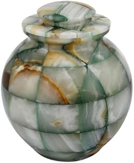 Mosaic Green Onyx Cremation Urn by Silverlight Urns, Natural Stone Urn for Ashes, Adult Sized, 9.75 Inches Tall