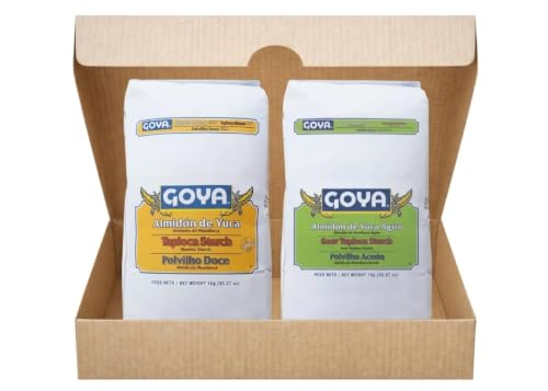 Set Goya Almidón de Yuca Dulce y Agrio 1 kg c/u – Pack de 2 | Tapioca Starch | Polvilho Doce y Polvilho Azedo | Ideal para Pan de Queso, Pão de Queijo y Repostería Sin Gluten