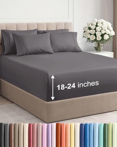 Extra Deep Queen Sheet Set - 6 Piece Breathable and Cooling Sheets - Hotel Luxury Bedding for Women, Men, Kids & Teens - Easy & Secure Fit - Soft, Wrinkle Free and Comfy - Extra Deep Pockets - Grey - View 3