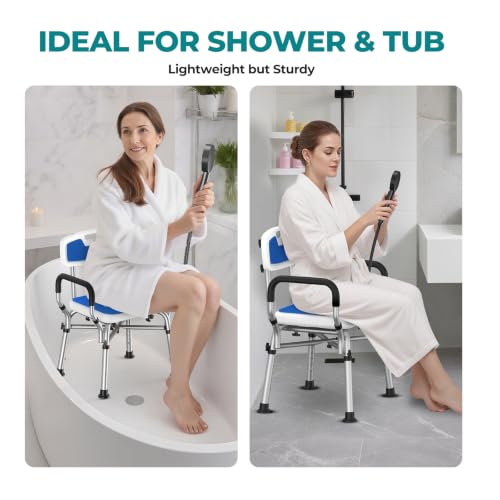 Image of Shower Chair for Inside Shower with Arms & Back, 550 lbs, 6 Heights | Dual Crossbar Frame, Non-Slip Feet, 22-Inch EVA-Cushioned Seat, Showerhead Holder, Rust-Resistant Aluminum, Tool-Free Setup