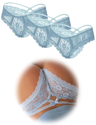 ohmydear Brazilian Slip Damen Höschen 1/2/3er Pack Sexy String Tanga Spitzen Unterwäsche Frauen Große Größen Unterhosen Transparente Pantys Atmungsaktiv Tangas Underwear