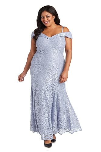 Image of R&M Richards Women's Off The Shoulder Formal Gown - Glitter Lace Mermaid Evening Dress for Wedding Guest & Cocktail Attire
