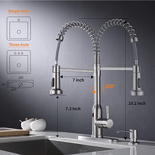 Touchless Kitchen Faucet,Keer Smart Motion Sensor Hands Free Single Handle Spring Kitchen Sink Faucet With Pull Down Sprayer,Brushed Nickel #TOP5
