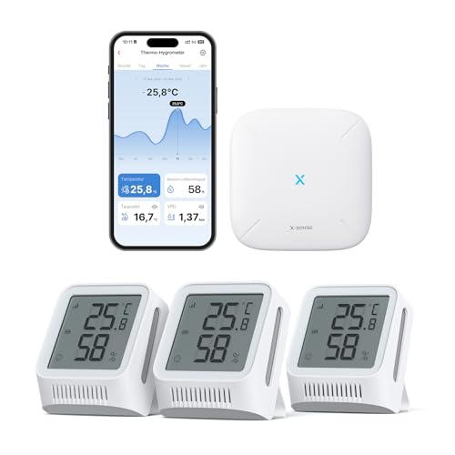 X-Sense WLAN Thermometer Hygrometer Innen, Mini Raumthermometer mit X-Sense App, Angepasster Komfortbereich, Thermo-Hygro-Datenlogger, kompatibel mit...