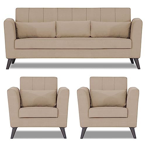 Image of Adorn India Daniel 3+1+1 5 Seater Sofa Set (Beige) (3 Year Warranty)