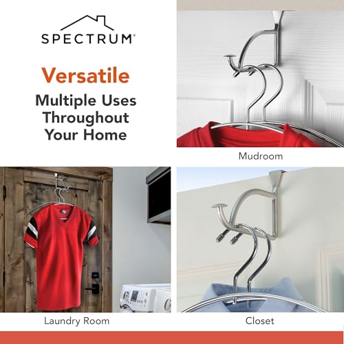 Spectrum Stratford Chrome Over The Door Hook Valet for Hanging Clothes Towels Robes, Easy Hang Sturdy Steel Door Hanger for Closet Bedroom Bathroom Laundry Room Door, Fits Doors Up to 1.3” Thick