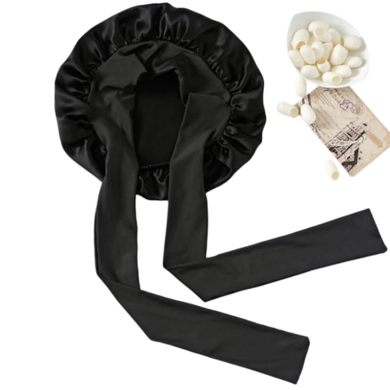 MYAYD 100% Mulberry Silk Night Sleep Cap, Elastic Soft Sleeping Head Cover for Women Curly Hair, Sleep Cap Bonnet for Hair Loss Women Sleeping Hat for Sleep, Hair Loss, Hair Protection, Head Cover