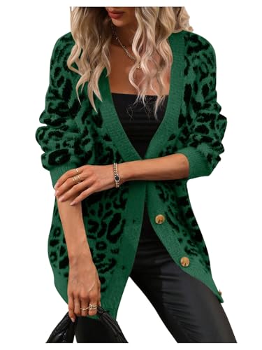 Image of SOLY HUX Women's Leopard Print Cardigan Sweaters Button Down V Neck Long Sleeve Fuzzy Cardigans