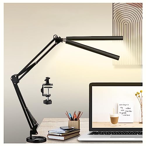 KGYMJR Double Head LED Desk Lamp, 80CM Wide Lighting Architect Desk Lamps for Home Office, 24W 5 Color Flexible Adjustable Lighting Eye Protection Modern Desk Lamp for Study Reading Drafting